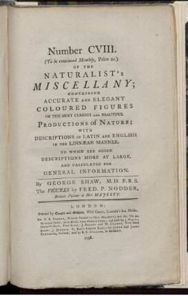 Number CVIII. of the Naturalist's Miscellany.