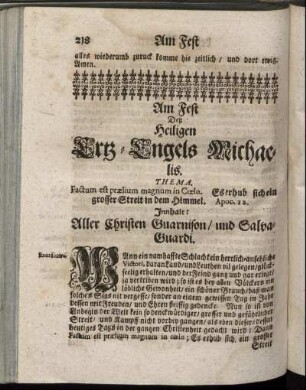 Am Fest Deß Heiligen Ertz-Engels Michaelis.