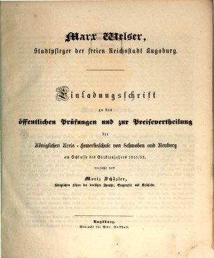 Marx Welser, Stadtpfleger der freien Reichsstadt Augsburg