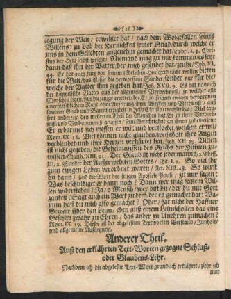 Anderer Theil. Auß den erklährten Text-Worten gezogne Schluß- oder Glaubens-Lehr