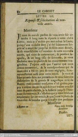 Lettre LII. Response & felicitation de nouvelle annee