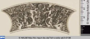 Teil einer Schalenumrandung mit zwei Putten in Rollwerk