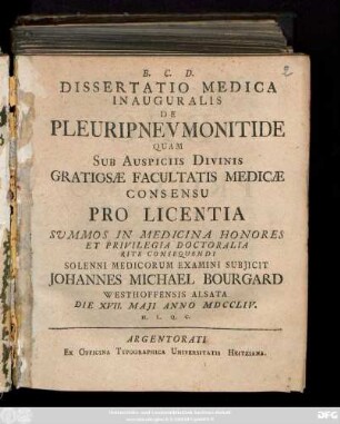 Dissertatio Medica Inauguralis De Pleuripneumonitide