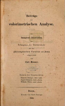 Beiträge zur colorimetrischen Analyse : Inaug. Diss.