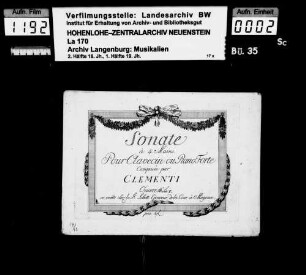 Muzio Clementi: Sonate / à quatre mains / pour Clavecin ou Piano Forté / composée par / M. Clementi / Oeuvre (16. Livre I) / C-dur Mayence, B. Schott.