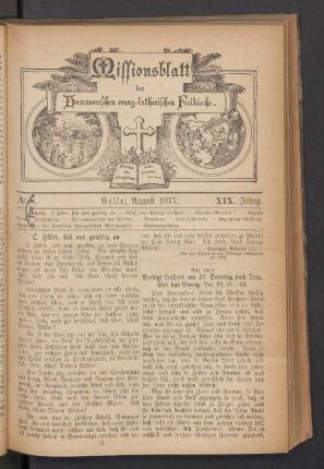 N°. 8. August 1917. XIX. Jahrg