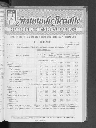 Die Binnenschiffahrt des Hamburger Hafens im Dezember 1967 : Lfd. Nr. 6