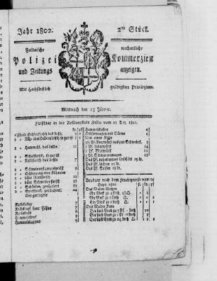 2tes Stück, Ausgabe vom 13. Januar 1802