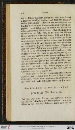 Von dem Koenig von Preusen Friedrich Wilhelm III.