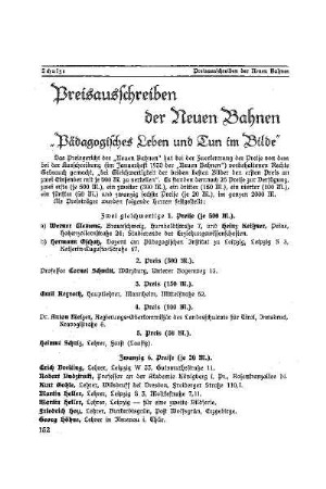 Preisausschreiben der "Neuen Bahnen"