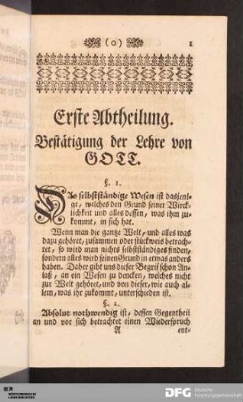 Erste Abtheilung. Bestätigung der Lehre von GOTT. [§. 1. - §. 35.]