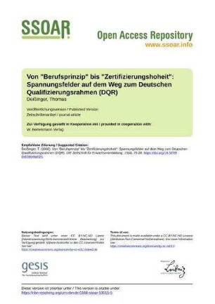 Von "Berufsprinzip" bis "Zertifizierungshoheit": Spannungsfelder auf dem Weg zum Deutschen Qualifizierungsrahmen (DQR)