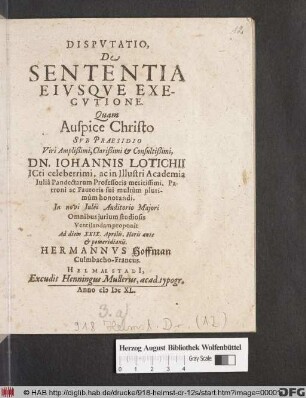 Disputatio, De Sententia Eiusque Executione