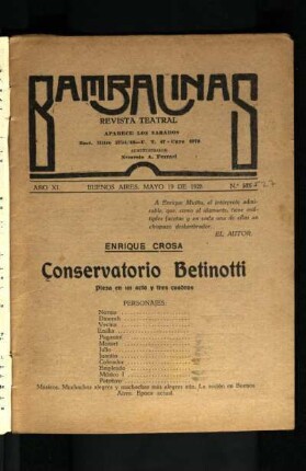 Conservatorio Betinotti : pieza en un acto y tres cuadros