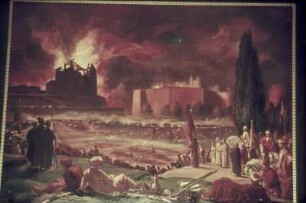 Reproduktionen für Diavorträge. Gemälde mit Darstellung einer brennenden Stadt