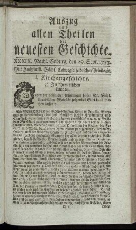 XXXIX. Nachlese. Coburg, den 29. Sept. 1753.