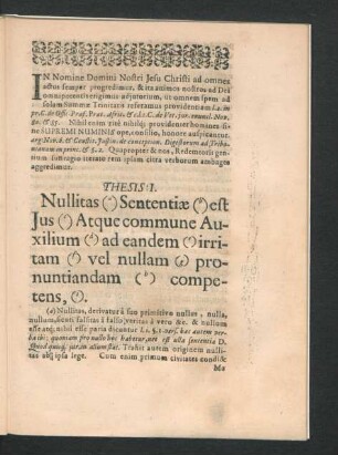 Thesis I. Nullitas Sententiae est Ius Atque commune Auxilium ad eandem irritam vel nullam pronuntiandam competens.