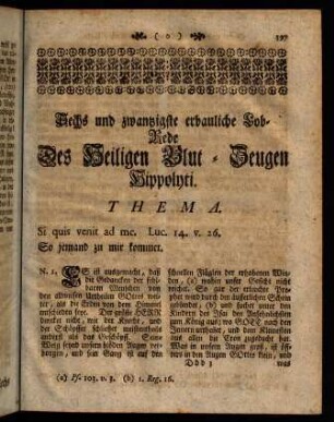 397-413, Sechs und zwanzigste erbauliche Lob-Rede Des Heiligen Blut-Zeugen Hippolyti.