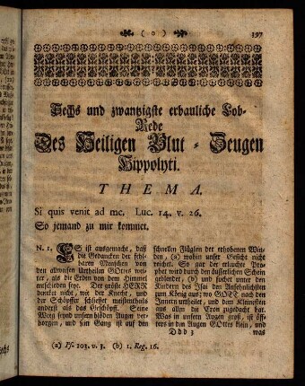 397-413, Sechs und zwanzigste erbauliche Lob-Rede Des Heiligen Blut-Zeugen Hippolyti.