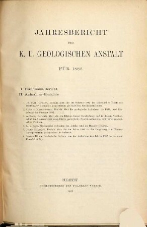 Jahresbericht der Königlich Ungarischen Geologischen Anstalt. 1882