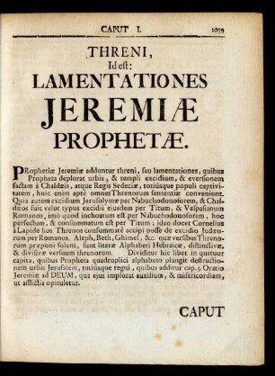 Threni, Id est: Lamentationes Jeremiae Prophetae