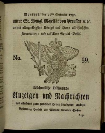 No. 39. Montags, den 25ten September 1780.