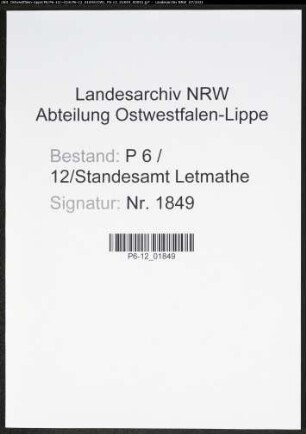 Heiratsregister Standesamt Letmathe