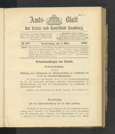 No.103, Donnerstag, den 1. Mai 1919