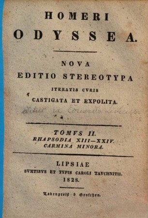 Homeri Odyssea. 2, Rhapsodia XIII - XXIV, Carmina minora