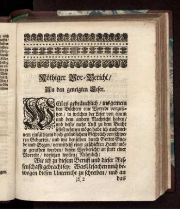 Nöthiger Vor-Bericht/ An den geneigten Leser