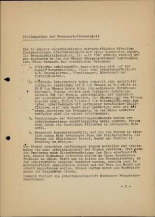 Stellungnahme für Frauenarbeitslosigkeit