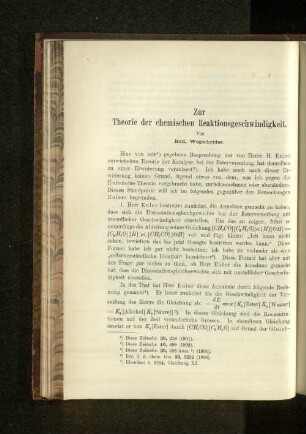 Zur Theorie der chemischen Reaktionsgeschwindigkeit.