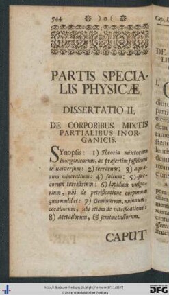 Dissertatio II. De Corporibus Mixtis Partialibus Inorganicis.