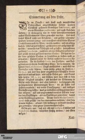 Erinnerung an den Leser.