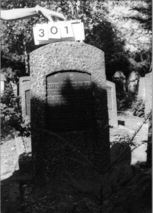 Grabstein 301 (Index: 100094591) Material: Granit Zustand: gut Maße HxBxT: 114x54x21 cm Beschreibung: konische Stele, Segmentbogenabschluß, Schriftplatte: Grabstein 301