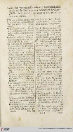 Lyst der voornaamste zaken en byzonderheden in dit eerste Deel [...] beschreven
