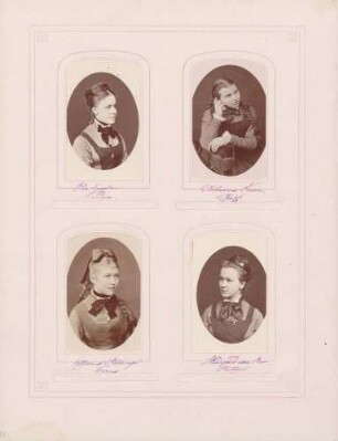 links oben: Schülerin Ida Crombie aus London rechts oben: Schülerin Johanna Kern aus der Pfalz links unten: Schülerin Catharina Stochinger aus Worms rechts unten: Schülerin Hildegard von Ow aus Stuttgart [im Großherzoglichen Institut Mannheim]