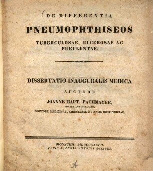 De differentia pneumophthiseos tuberculosae, ulcerosae ac purulentae : Diss. inaug. med.
