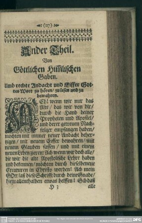 Ander Theil. Von Göttlichen Him[m]lischen Gaben