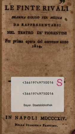Le finte rivali : Dramma giocoso per musica