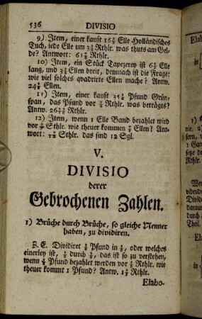 V. Divisio derer Gebrochenen Zahlen.