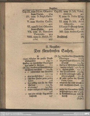II. Register, Der fürnehmsten Sachen