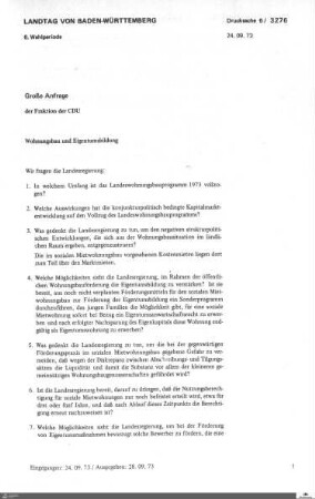 Anfrage der CDU zu Wohnungsbau und Eigentumsbildung