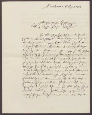 Schreiben von Friedrich Katz an die Großherzogin Luise; Dank für die Anteilnahme an der Taufe der Tochter Maria