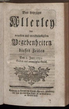 Den 8. Julii 1755. Sieben und zwanzigstes Stück.