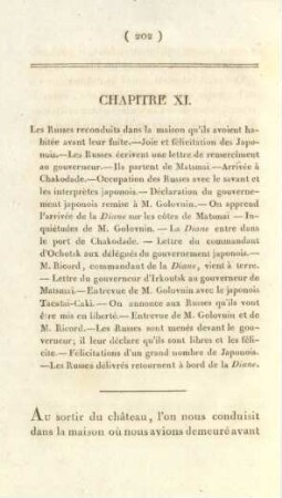 Chapitre XI. Les Russes reconduits dans la maison qu'ils avoient habitée avant leur fuite. - ...