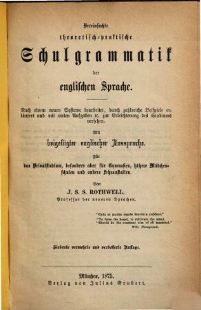 Vereinfachte, theoretisch-praktische Schulgrammatik der englischen Sprache