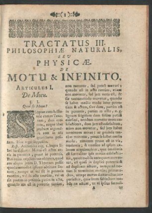 Tractatus III. Philosophiae Naturalis, Seu Physicae. De Motu & Infinito.