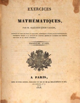 Exercices de mathématiques. 3. 1828
