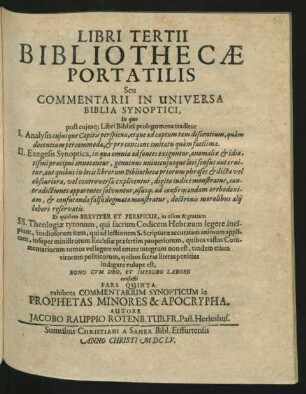 3,5: ... exhibens Commentarium Synopticum in Prophetas Minores & Apocrypha